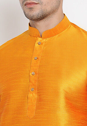 Solid Color Dupion Silk Dhoti Kurta in Mustard