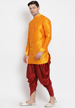 Solid Color Dupion Silk Dhoti Kurta in Mustard