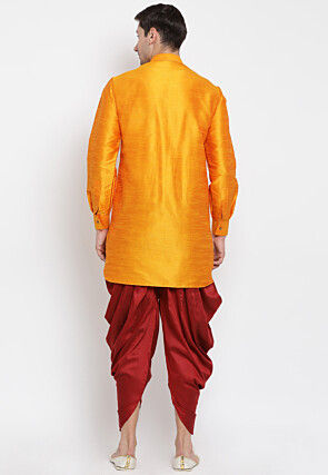 Solid Color Dupion Silk Dhoti Kurta in Mustard