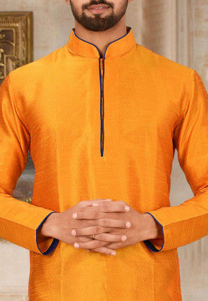 Solid Color Dupion Silk Dhoti Kurta in Orange