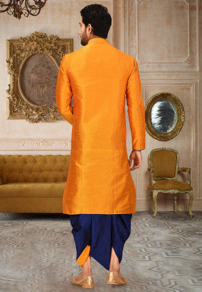 Solid Color Dupion Silk Dhoti Kurta in Orange