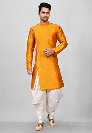 Solid Color Dupion Silk Dhoti Kurta in Orange