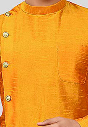 Solid Color Dupion Silk Dhoti Kurta in Orange