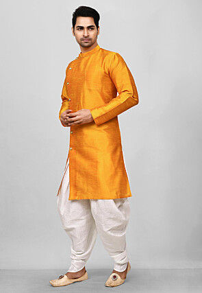 Solid Color Dupion Silk Dhoti Kurta in Orange
