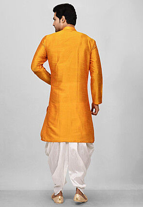 Solid Color Dupion Silk Dhoti Kurta in Orange
