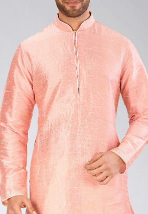 Solid Color Dupion Silk Dhoti Kurta in Peach