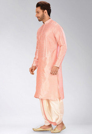 Solid Color Dupion Silk Dhoti Kurta in Peach