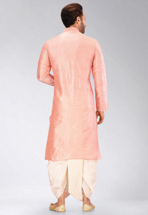 Solid Color Dupion Silk Dhoti Kurta in Peach