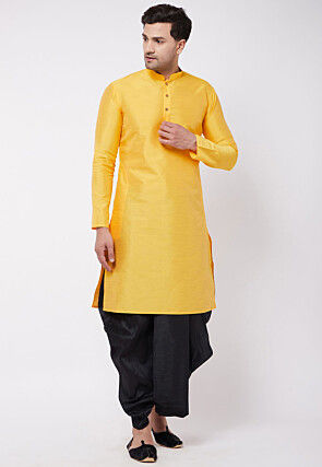 Solid Color Dupion Silk Dhoti Kurta in Yellow