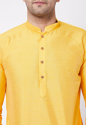 Solid Color Dupion Silk Dhoti Kurta in Yellow
