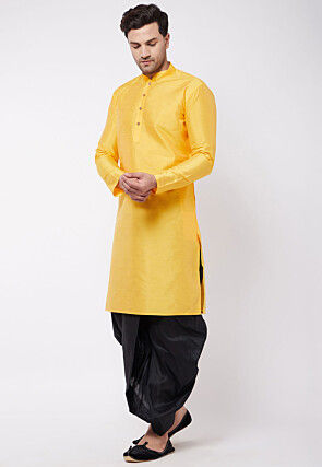 Solid Color Dupion Silk Dhoti Kurta in Yellow