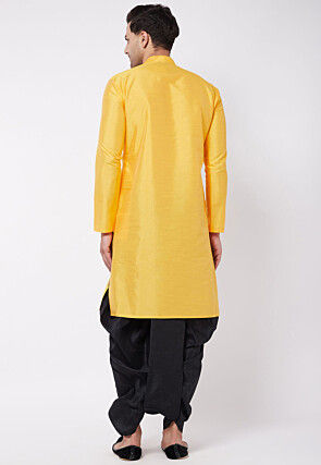 Solid Color Dupion Silk Dhoti Kurta in Yellow