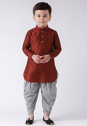 Solid Color Dupion Silk Kurta Set in Maroon
