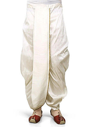 Solid Color Dupion Silk Dhoti Pant in Cream
