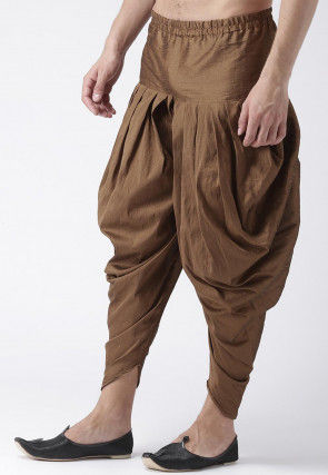 Solid Color Dupion Silk Dhoti Pant in Dark Brown