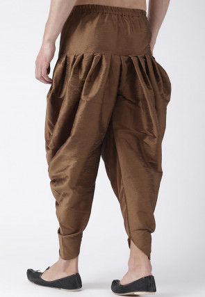Solid Color Dupion Silk Dhoti Pant in Dark Brown