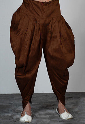 Solid Color Dupion Silk Dhoti Pant in Dark Brown