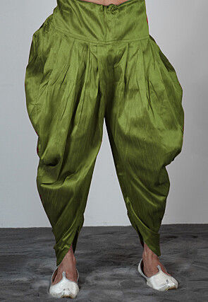Solid Color Dupion Silk Dhoti Pant in Dusty Green