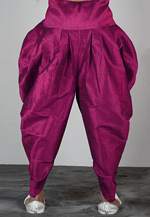 Solid Color Dupion Silk Dhoti Pant in Magenta