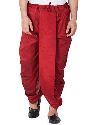 solid color dupion silk dhoti pant in maroon v1 mtr4440