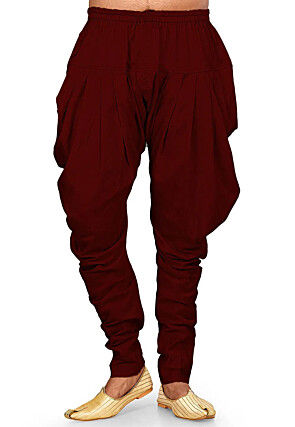 Solid Color Dupion Silk Dhoti Pant in Maroon