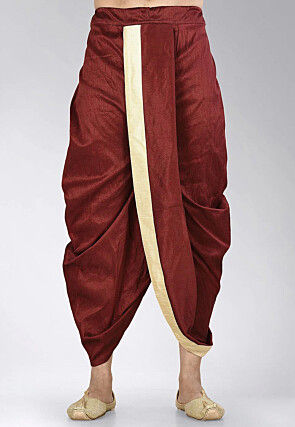 Solid Color Dupion Silk Dhoti Pant in Maroon