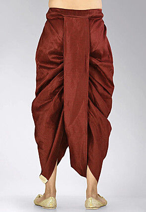 Solid Color Dupion Silk Dhoti Pant in Maroon