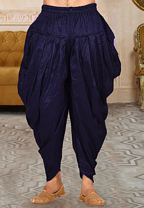 Solid Color Dupion Silk Dhoti Pant in Navy Blue