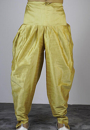 Solid Color Dupion Silk Dhoti Pant in Olive Green