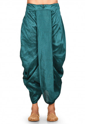 Solid Color Dupion Silk Dhoti Pant in Teal Blue