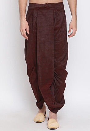 solid color dupion silk dhoti pant in wine v1 mtr4411