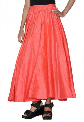 Solid Color Dupion Silk Flared Skirt in Peach