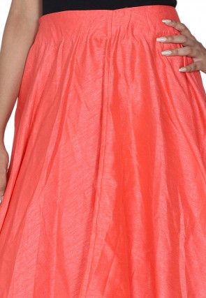 Solid Color Dupion Silk Flared Skirt in Peach