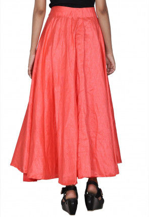 Solid Color Dupion Silk Flared Skirt in Peach