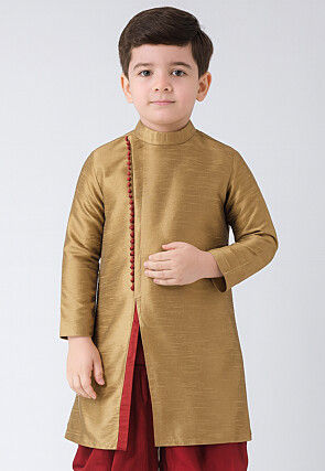 Solid Color Dupion Silk Kurta in Beige