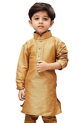 Solid Color Dupion Silk Kurta in Beige