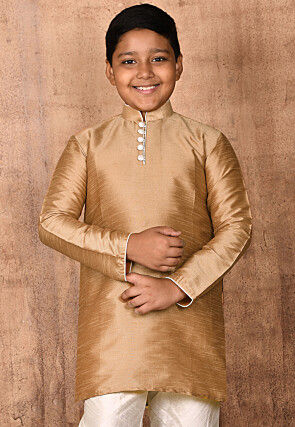 Solid Color Dupion Silk Kurta in Beige