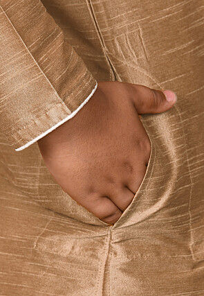 Solid Color Dupion Silk Kurta in Beige
