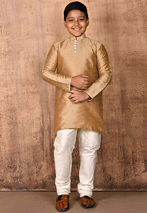 Solid Color Dupion Silk Kurta in Beige