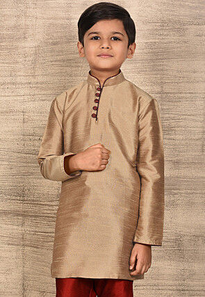 Solid Color Dupion Silk Kurta in Beige