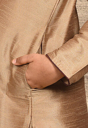 Solid Color Dupion Silk Kurta in Beige