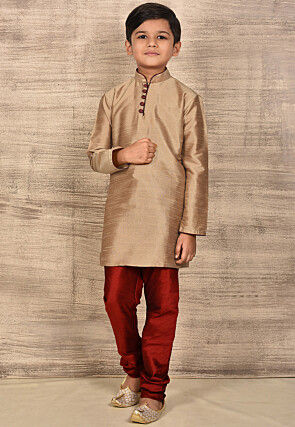 Solid Color Dupion Silk Kurta in Beige