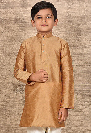 Solid Color Dupion Silk Kurta in Beige