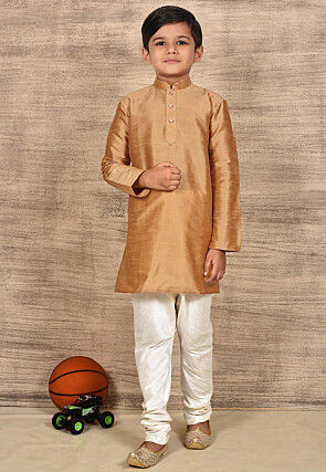 Solid Color Dupion Silk Kurta in Beige