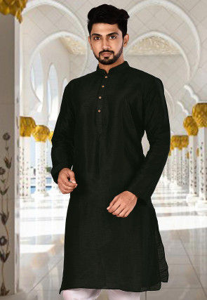 Solid Color Dupion Silk Kurta in Black
