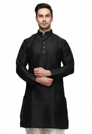 Solid Color Dupion Silk Kurta in Black