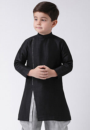Solid Color Dupion Silk Kurta in Black