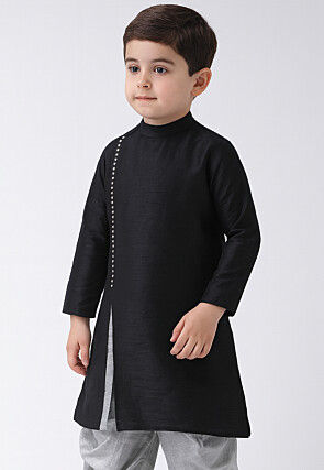 Solid Color Dupion Silk Kurta in Black