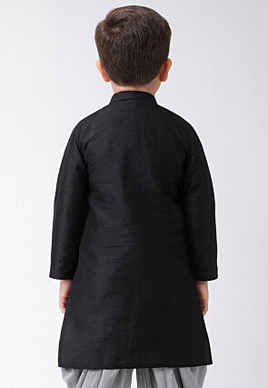 Solid Color Dupion Silk Kurta in Black