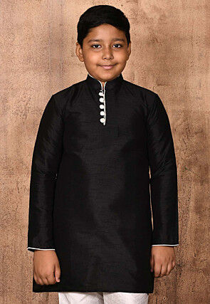 Solid Color Dupion Silk Kurta in Black